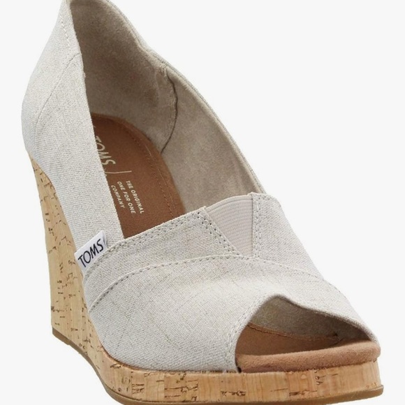 TOMS Cream Peep-Toe Wedges - Picture 1 of 4